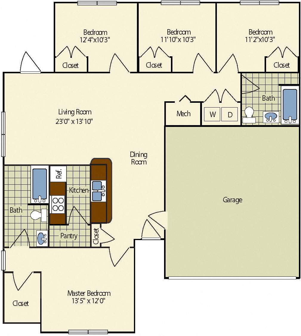 Floor plan for 4 beds, 2 baths, 1811 sqft